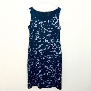 Ann Taylor Sheath Midi Dress Leopard Silk Black Blue Animal Print Size 6T Tall